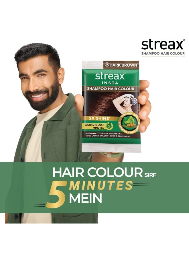 Streax Insta Shampoo Hair Colour for Women  Dark Brown- Pack of 5 | 100% grey coverage in 5 minutes | Long lasting, easy to use Pack of 2 - Image 2